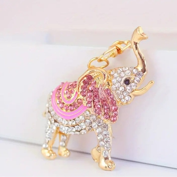 Elegant Gold and Pink Elephant Keychain - Picture 1 of 2